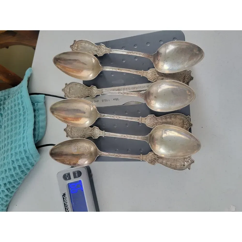 Schulz and Fischer Sterling set of 6 spoons TBSP or serving Faralone 10oz